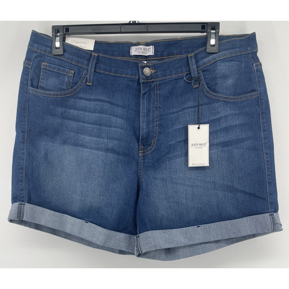 Judy Blue Shorts Women 3XL Medium Blue High Waisted Cuffed Denim Stretchy NWT